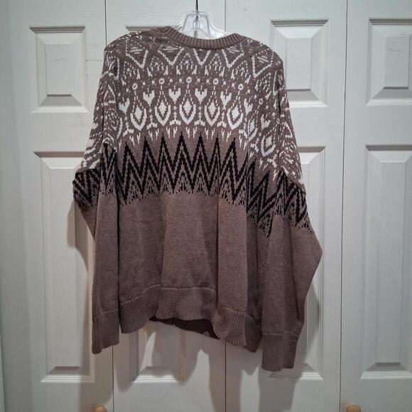 Old Navy Grandpacore Brown Geometric Fair Isle V-Neck Cardigan Sweater XXL Euc - Picture 4 of 5